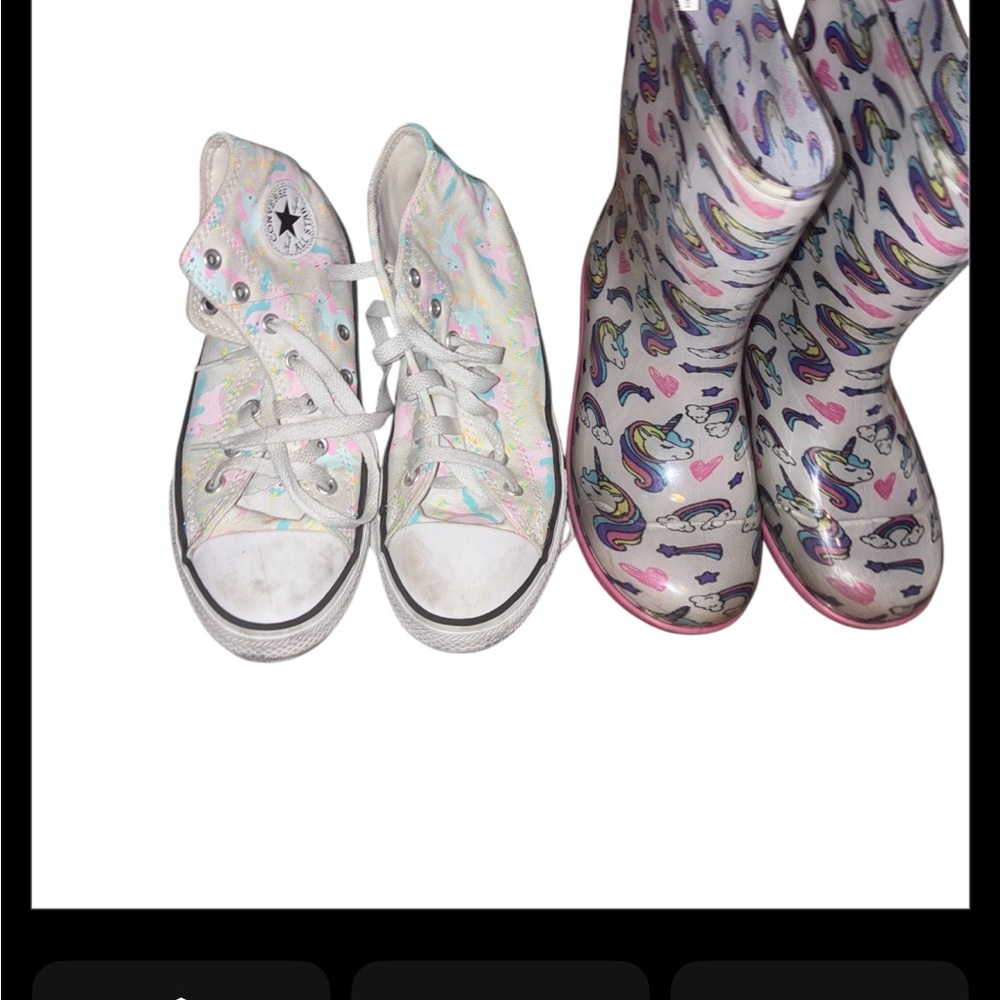 Kids shoes bundle rain boots and High Top converse Unicorn size 3